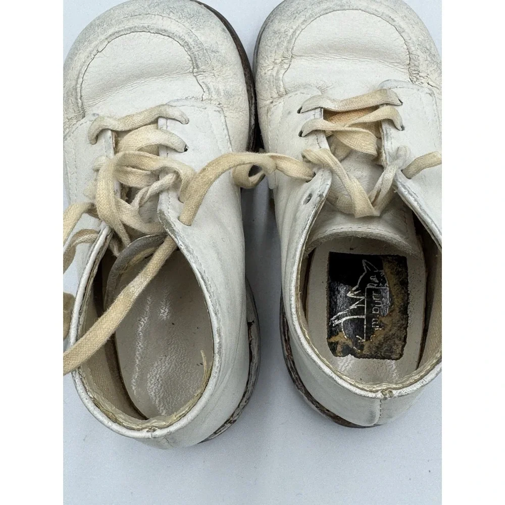 Antique Unisex Infant Toddler Baby Lace Shoes Leather Vintage